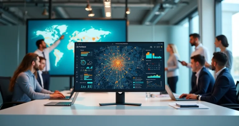 Tela de painel de dados com mapa de lojas e gráficos para varejo e franquias